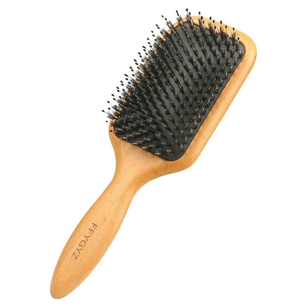 Boar Bristle Wooden Hair Brush - Premium Grade A Beechwood Paddle Handle, Redist